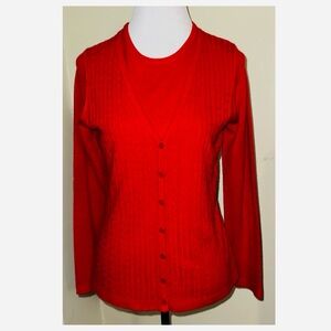 Red White Stag Cable Knit Hybrid Double Look 2-in-1 Pullover Sweater, Sz S (4/6)